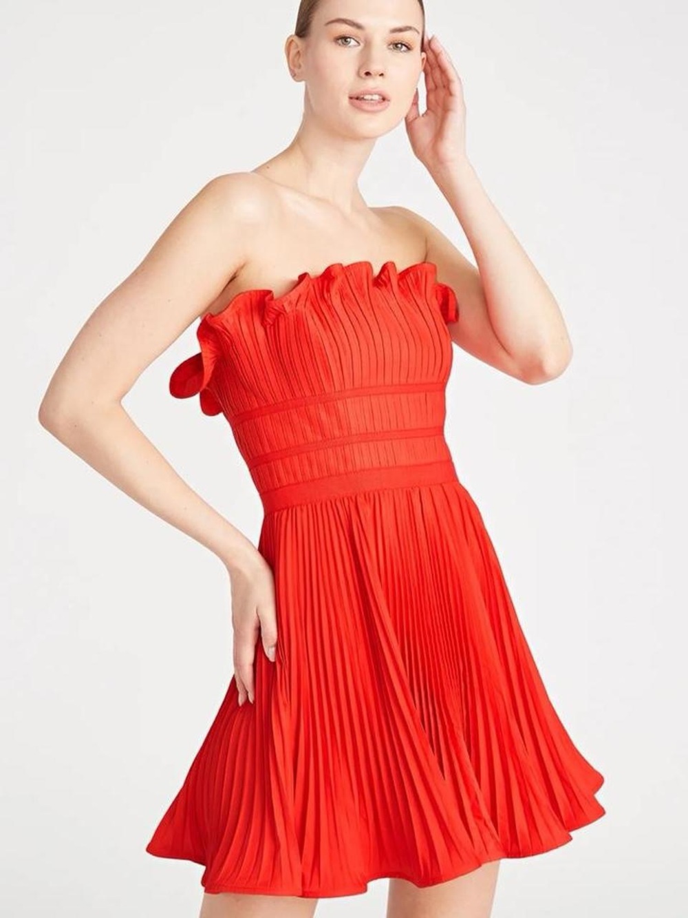 AMUR Strapless Pleated Red Mini Dress